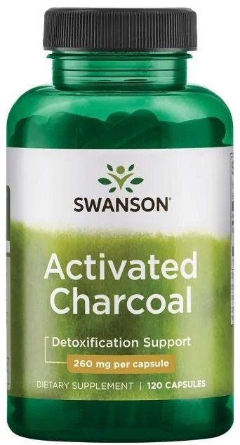 Swanson Activated Charcoal 260mg Aktywny Węgiel Drzewny Wspomaga Układ Trawienny 120 Kapsułek