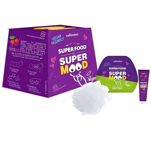 CAFE MIMI Zestaw Podarunkowy Z Myjką Siatkową Berry Boom Żel Pod Prysznic 100ML + Odzywczy Krem Do Rąk 30ML
