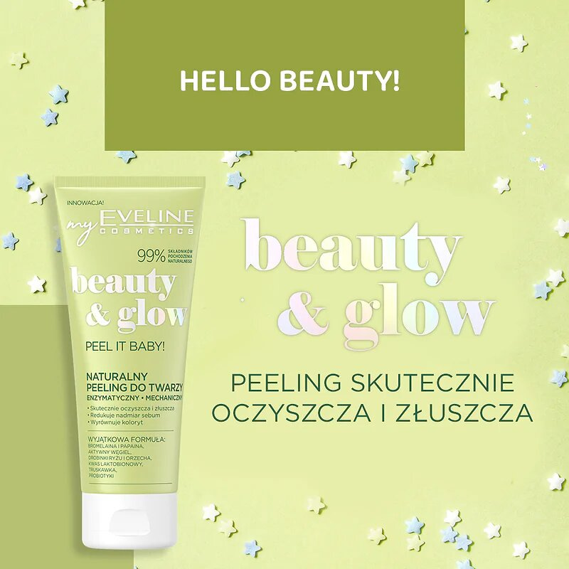 Eveline Beauty & Glow Peel It Baby! Naturalny Peeling 2w1 Enzymatyczny i Mechaniczny dla Każdego Rodzaju Skóry 75ml