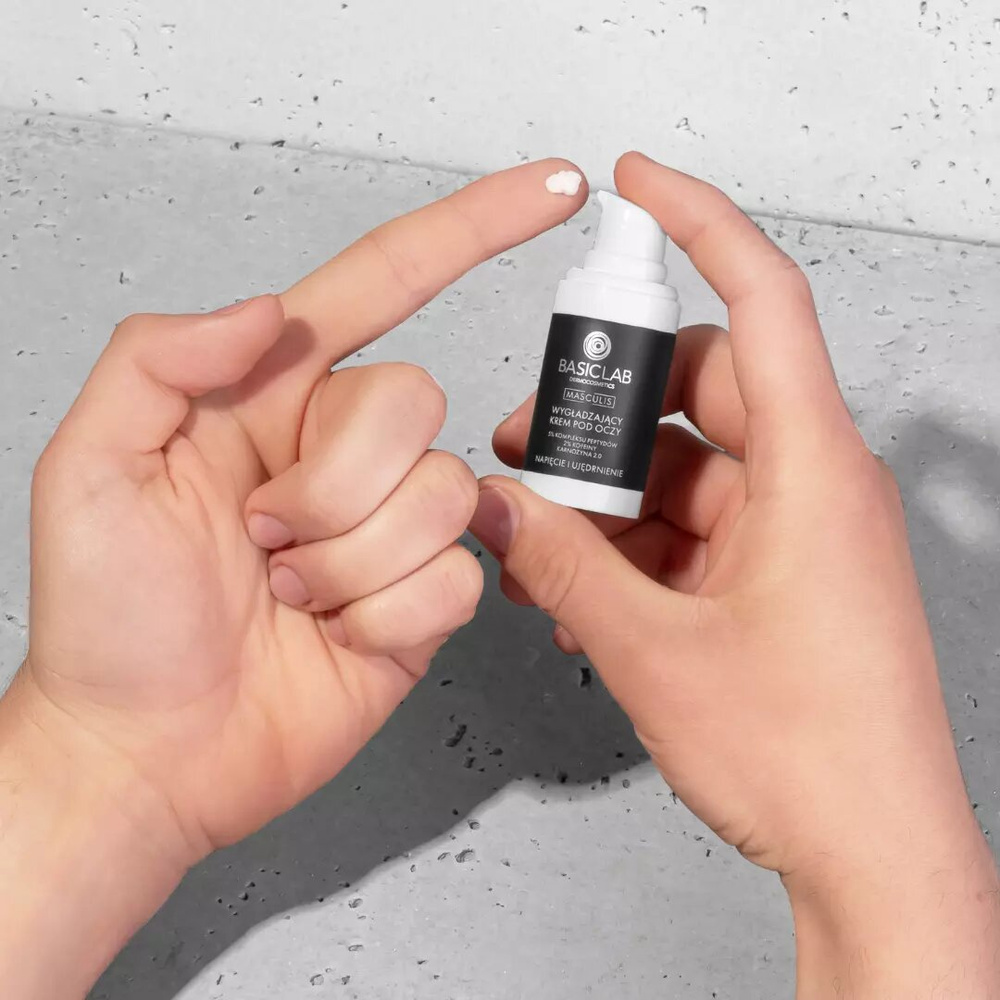 BasicLab Masculis Smoothing Eye Cream 5% Peptide Complex 2% Caffeine 2.0 Carnosine Tension and Firming for Men Day and Night 15ml