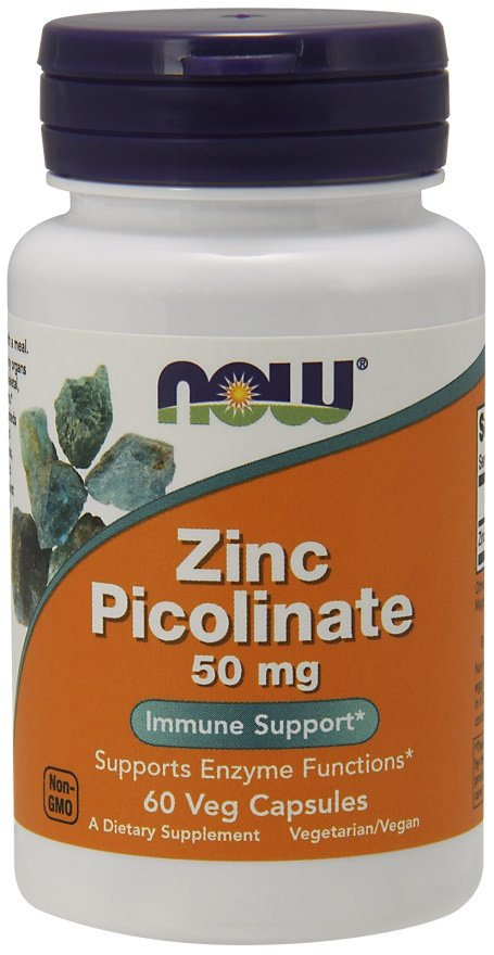 Now Foods Zinc Picolinate 50mg Supports Bone Hair Skin and Nail Health 60 Capsules