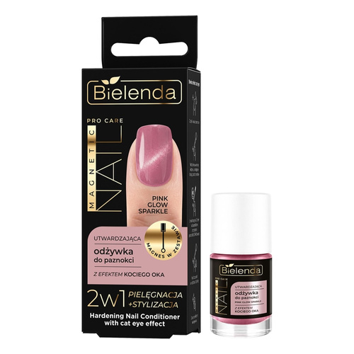 Bielenda PRO CARE MAGNETIC NAIL Strengthening Nail Conditioner with a Cat's Eye Effect - PINK GLOW SPARKLE, 5ml