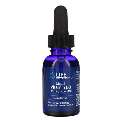Life Extension Liquid Vitamin D3 2000 IU 50mcg Mint For Immune and Bone Support 29ml