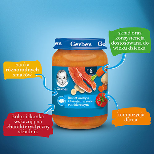 Gerber Danie Bukiet Warzyw z Łososiem w Sosie Pomidorowym dla Niemowląt po 6 Miesiącu 190g