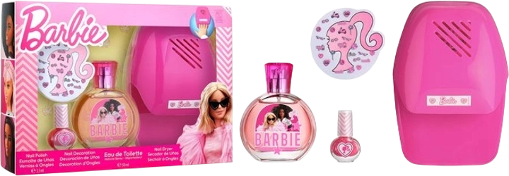 Barbie Zestaw Upominkowy dla Dziewczynki Woda Toaletowa 50ml Lakier do Paznokci 3,5ml Naklejki Dekoracyjne Suszarka do Paznokci 1 Sztuka