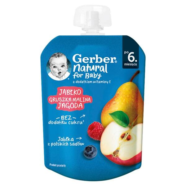 Gerber Deserek Jabłko Gruszka Malina Jagoda dla Niemowląt po 6. Miesiącu Życia 80g Best Before 31.10.26
