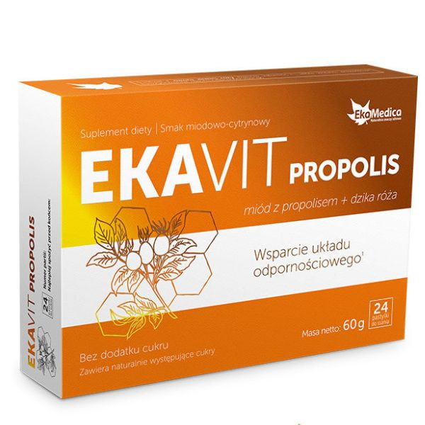 EkaMedica Ekavit Propolis z Miodem i Dziką Różą na Wsparcie Układu Odpornościowego 24 Tabletki