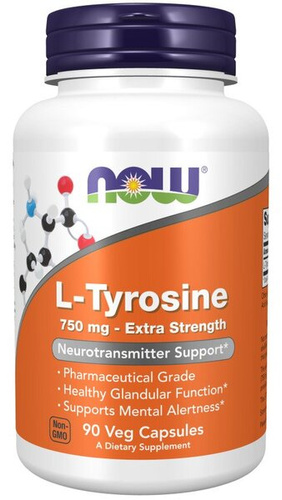 NOW Foods L-Tyrosine 750 mg dla Prawidłowej Pracy Mózgu 90 Kapsułek