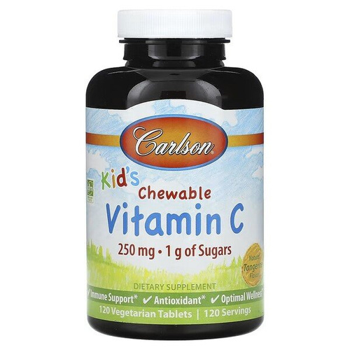 Carlson Labs Witamina C 250mg do Żucia dla Dzieci Mandarynka 120 Tabletek Wegetariańskich