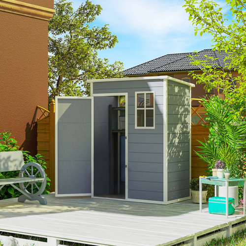 Outsunny 5' x 3' Garden Shed with Floor, Outdoor Storage Shed with Lockable Door, Window and Vent for Garden, Patio, Grey