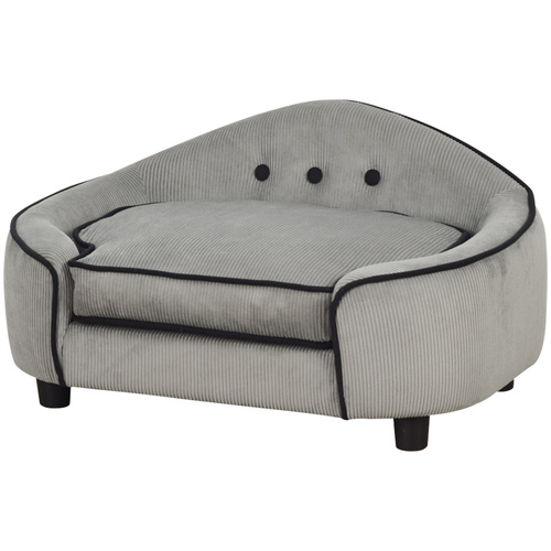 PawHut Dog Sofa for XS and S Size Dogs, Pet Chair Bed with Soft Cushion, Cat Sofa Couch with Washable Cover, Wooden Frame, 66.5 x 45 x 35.5 cm, Grey