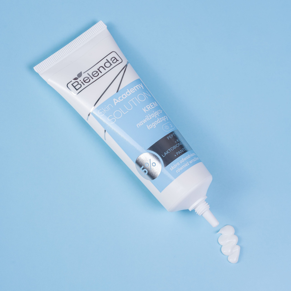 Bielenda Skin Academy Solution Nawilżająco - Łagodzący Krem 5% Peptydy z Kwasem Laktobionowym i Pantenolem dla Skóry Odwodnionej i Wrażliwej na Dzień i na Noc 50ml