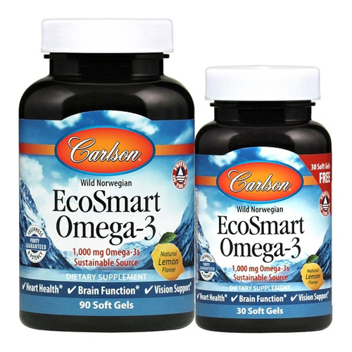 Carlson Labs Smart Omega-3 1000mg Naturalny Cytrynowy Na Zdrowie Serca Mózgu i Wzroku 120 Kapsułek