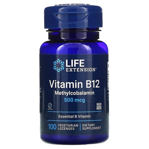 Life Extension Witamina B12 Metylokobalamina 500mcg dla Wegetarian i Seniorów 100 Wegetariańskich Pastylek do Ssania