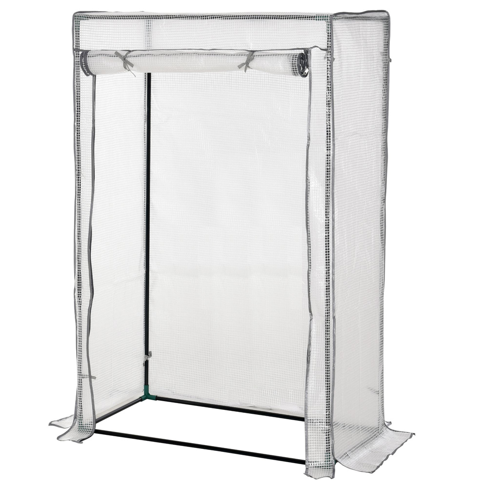 Outsunny 100 x 50 x 150cm Tomato Greenhouse with Roll-up Door, Mini Greenhouse with PE Cover, Outdoor Grow House Small Green House for Yard, Balcony, Garden, White