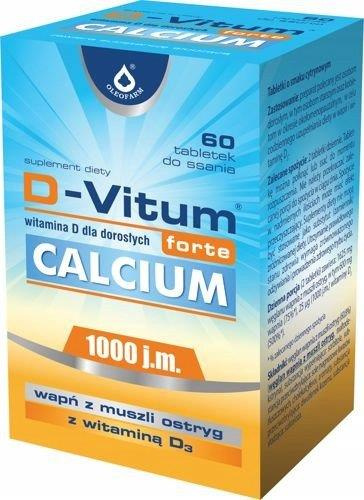 D-Vitum Forte 1000 IU Calcium Wapń z Muszli Ostryg na Wzmocnienie Kości 60 Tabletek