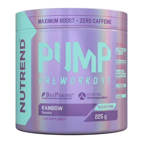 Nutrend Pump Pre-Workout Rainbow a Caffeine-Free Pre-Workout for Muscle Pump and Focus 225g