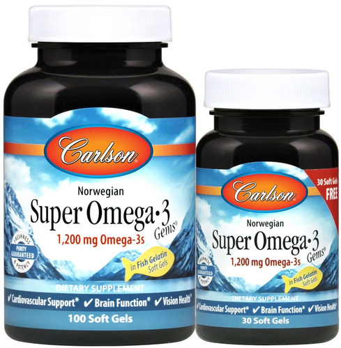 Carlson Labs Norwegian Super Omega-3 Gems 1200mg Fish Oil for Heart Brain and Joint Health 130 Softgels