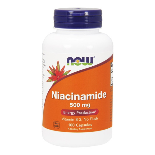 Now Foods Niacinamide 500mg Wspiera Układ Nerwowy i Funkcje Psychologiczne 100 Kapsułek