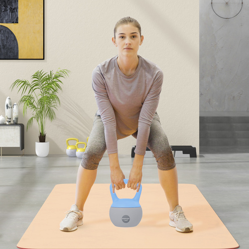 SPORTNOW 12KG Soft Kettlebell, Kettlebell with Non-Slip Handle for Home Gym, Weight Lifting, Strength Training, Light Blue/Grey