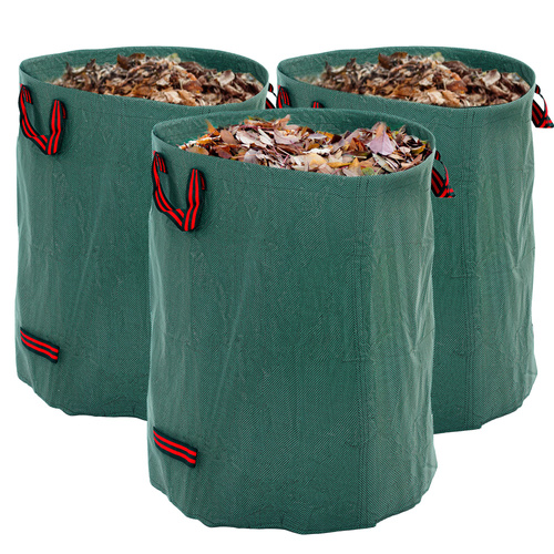 Outsunny Garden Waste Bags, 300L x 3 Heavy Duty Garden Bags, Foldable and Reusable Waste Sacks with Handles for Loading Leaf, Trash, Debris, Green