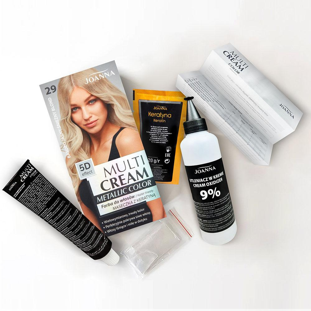 Joanna Multi Cream Color Farba do Włosów z Efektem 5D z Długotrwałym Efektem Nr 29 Bardzo Jasny Odcień Śnieżnego Blondu 1 Sztuka