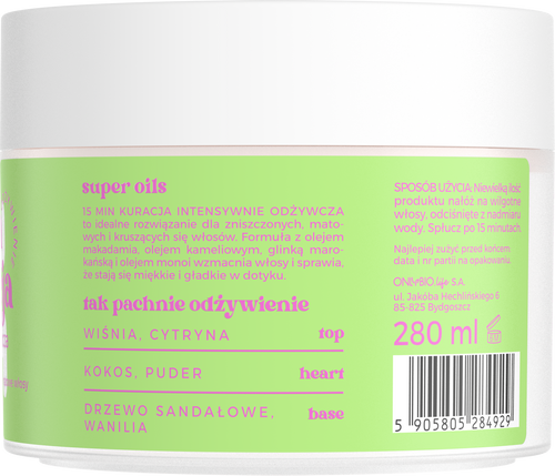 OnlyBio Hair Cycling Nourishment 15 Minute Treatment Intensively Nourishing Hair Mask 280ml