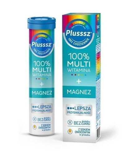Plusssz 100% Multivitamin + Magnesium Effervescent Tablets with Mango Orange Flavor 20pcs Best Before 28.11.26