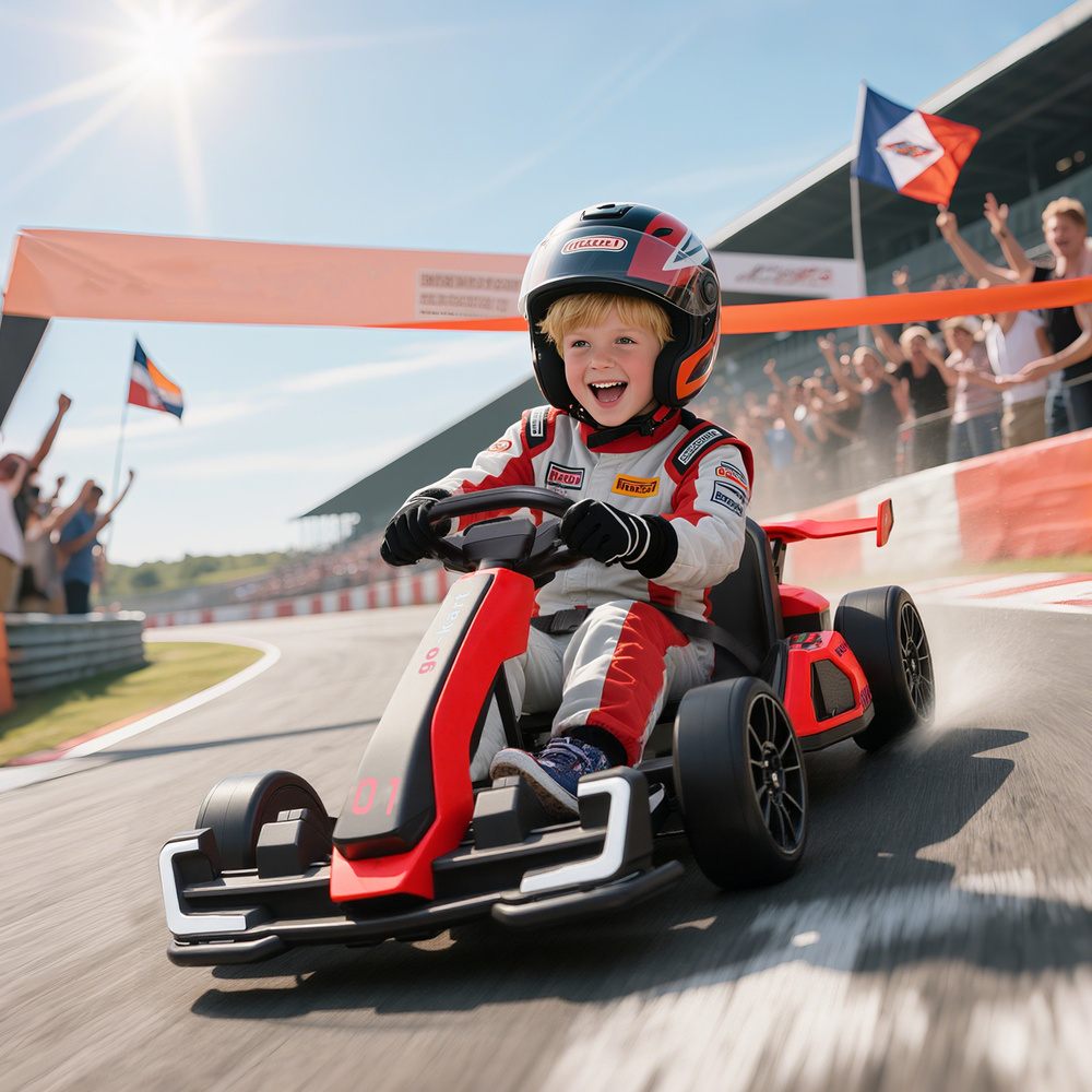 HOMCOM 24V Electric Go Kart for Kids with Adjustable Seat for 6-12 Years, Red