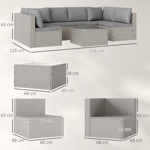 Outsunny Seven-Piece Modular Rattan Set - Grey