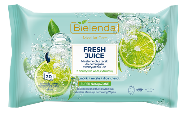 FRESH JUICE Micelarne chusteczki do demakijażu twarzy, oczu i ust - LIMONKA