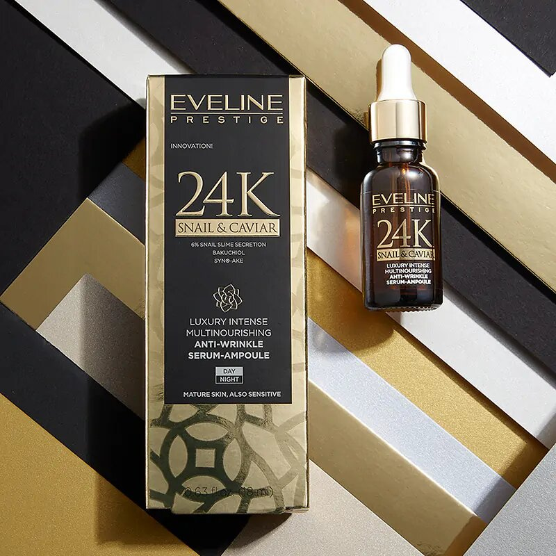 Eveline Prestige 24K Snail & Caviar Luksusowe Multiodżywcze Serum-Ampułka Przeciwzmarszczkowe 18ml