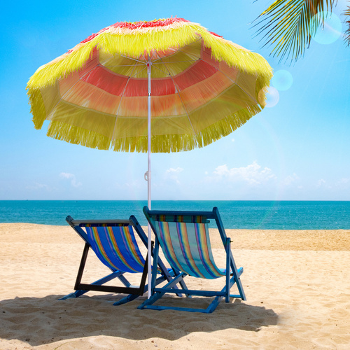 Outsunny 1.6m Garden Hawaii Parasol, Patio Beach Sun Umbrella Sunshade Hawaiian Folding Tilting Crank Parasol (Multicolour)