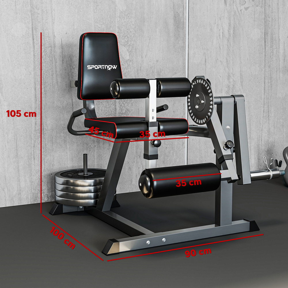 SPORTNOW Seated Leg Extension and Curl Machine, Adjustable Leg Raise Machine and Curl Machine with Plate Loaded for Hip, Thigh, Lower Body Workout