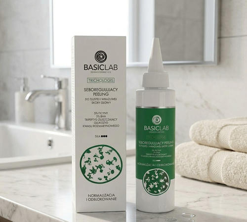BasicLab Dermocosmetics Trichologis Seboregulating Scalp Peeling for Oily and Sensitive Skin with 5% Ficin, 3% BHA, Exfoliating tripeptide 150ml