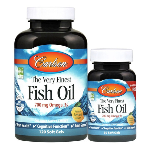 Carlson Labs The Very Finest Olej Rybny 700mg Omega-3s Naturalna Cytryna 120 + 30 kapsułek miękkich