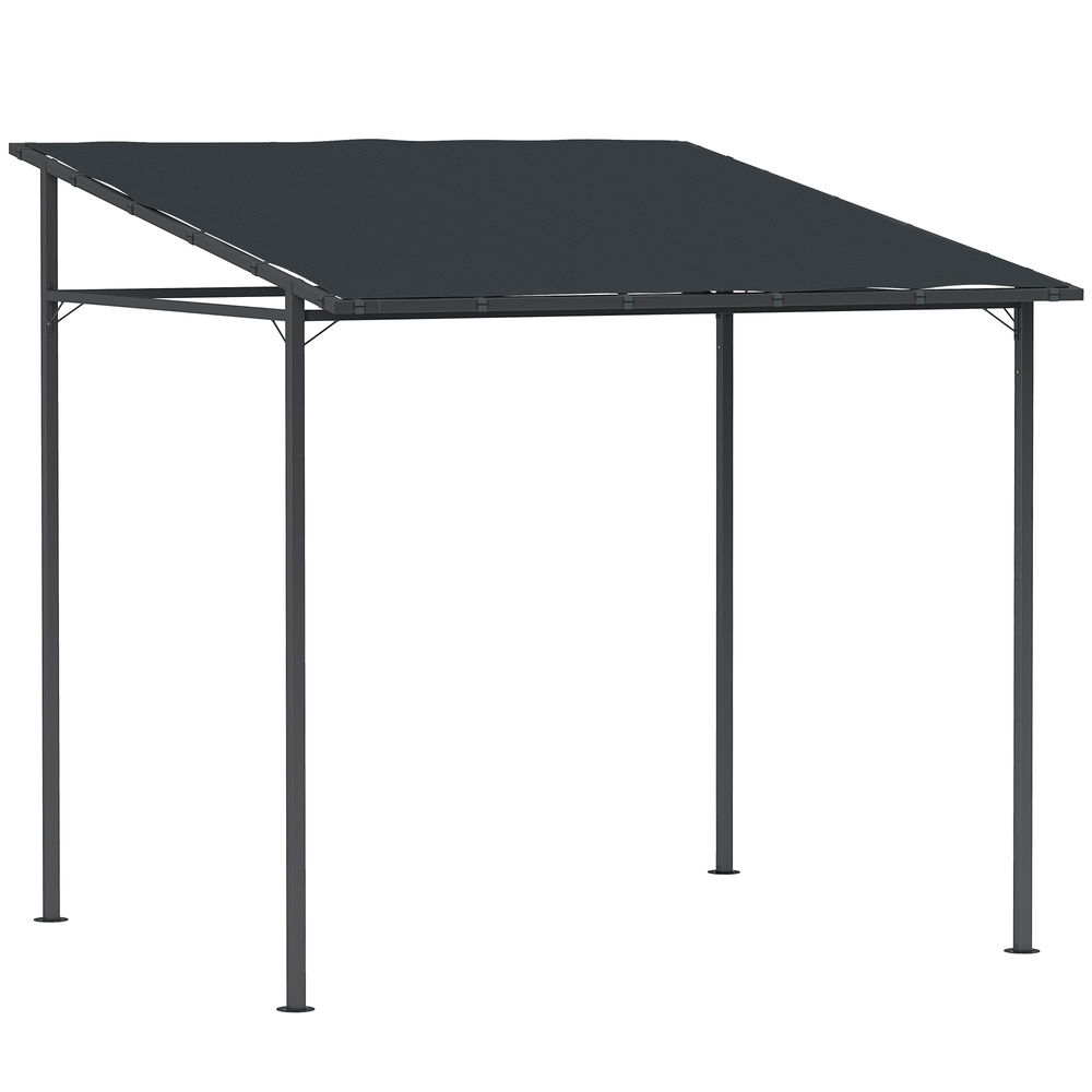 Outsunny 2.4 x 2.4 m Wall Mounted Pergola Gazebo with PA Coating Fabric and Metal Frame, UPF30+, Lean to Garden Gazebo, Wind Resistant Outdoor Sun Shade Shelter for Garden, Deck, Dark Grey