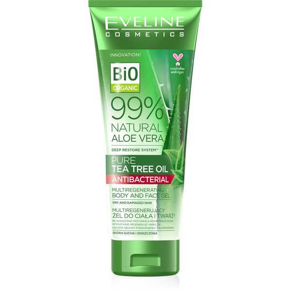 Eveline 99% Natural Aloe Vera Multifunction Gel for Body and Face with Tea Tree Oil 250ml Best Before 15.06.26