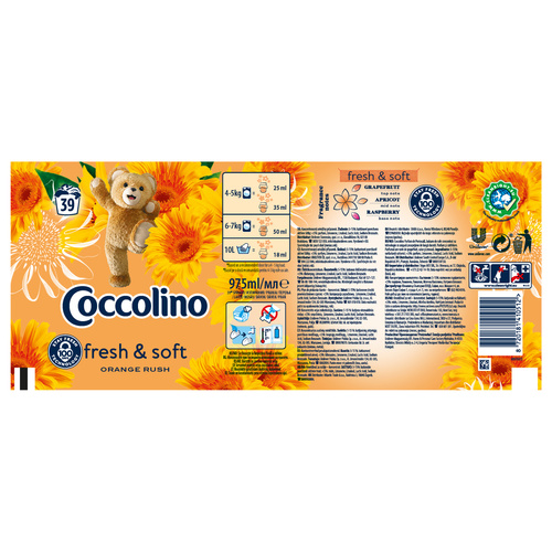 Coccolino Fresh & Soft Orange Rush Fabric Softener with Orange Blossom Scent 975ml