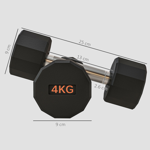 SPORTNOW Dumbbells Weights Set with 12-Sided Shape and Non-Slip Grip for Men Women Home Gym Workout, 2 x 4kg