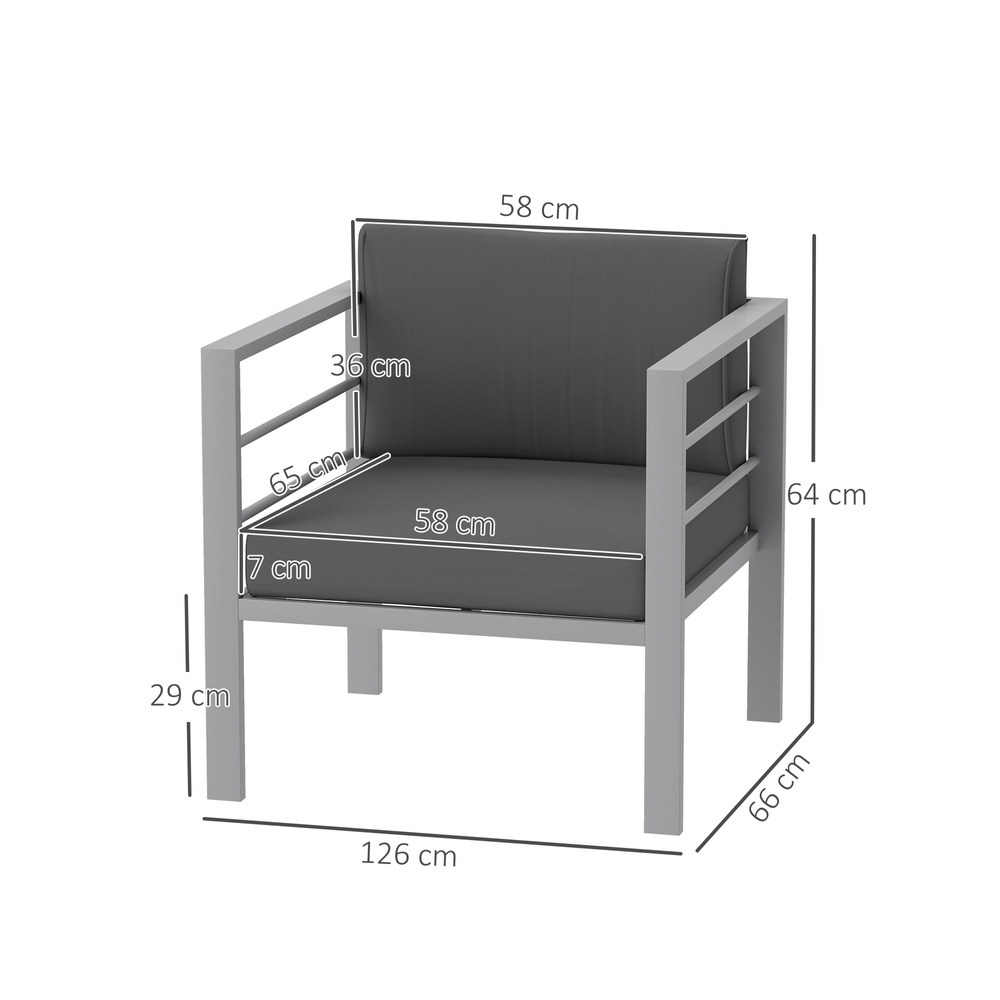Outsunny Garden Sofa Set of 2, All-Weather Garden Sofa Set with Removable Cushions, Metal Frame Outdoor Furniture for Balcony, Charcoal Grey