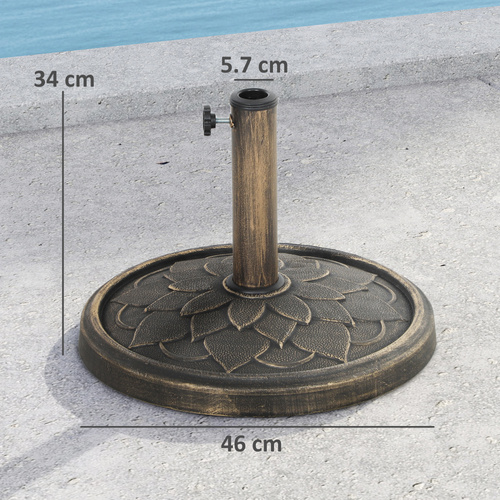 Outsunny 12kg Resin Garden Parasol Base, Round Umbrella Base, Heavy Duty Sun Umbrella Base for 32, 38, 48 mm Umbrella Poles for Deck Poolside, Bronze Tone