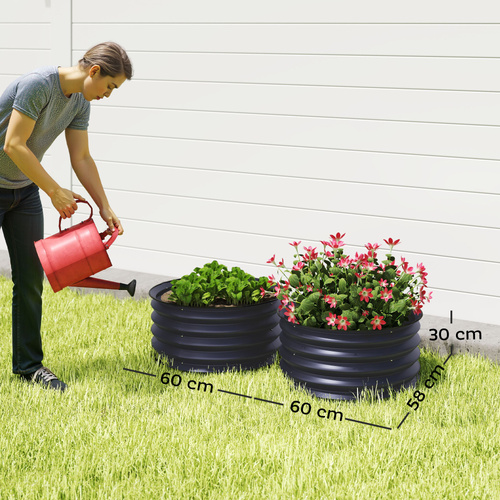 Outsunny Set of 2 Raised Garden Bed, Metal Planter Box with Safety Edging, Easy-to-assemble Stock Tank, Dark Grey