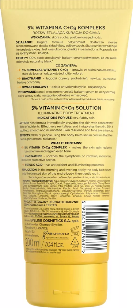 Eveline Therapy Professional Body Shot Illuminating Balm-Serum 5% Vitamin C and Cg Complex for Day and Night 200ml