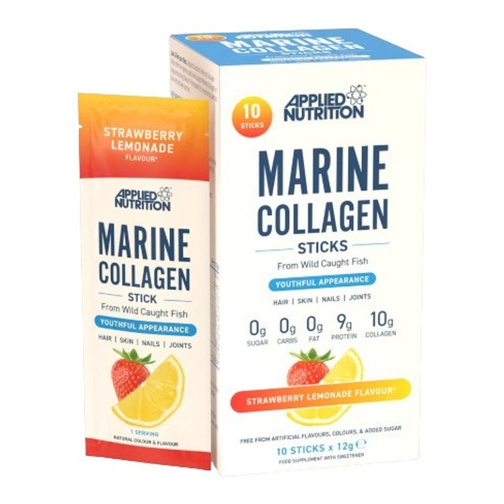 Applied Nutrition Marine Collagen Sticks Strawberry Lemonade Powder For Skin Hair and Joints 10 x 12g