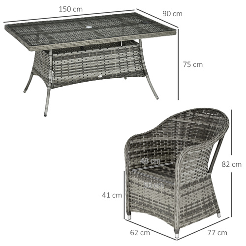 Outsunny Seven-Piece Rattan Dining Set - Grey