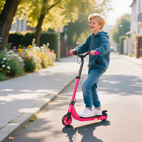 HOMCOM Electric Scooter for Kids 6+, Foldable E Scooter, Up to 8 KM/H, Maximum Range 6 KM, Adjustable Height, Pink