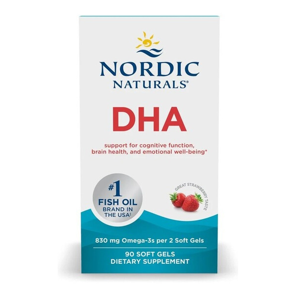 Nordic Naturals DHA Kapsułki o Smaku Truskawkowym Na Wsparcie Mózgu i Układu Nerwowego 90 Kapsułek