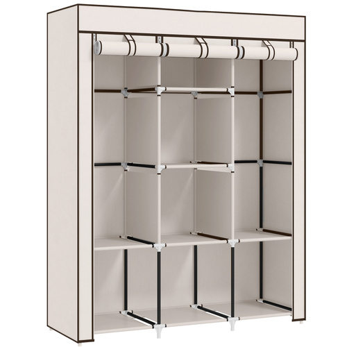 HOMCOM Fabric Wardrobe, with Rails and Shelves - Cream White