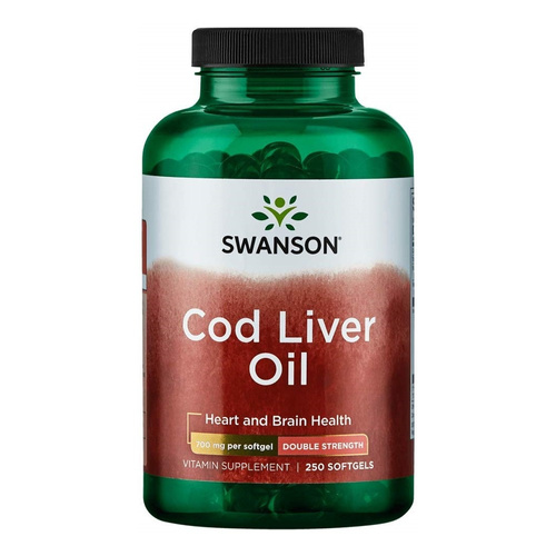 Swanson Cod Liver Oil 700mg Double-Strength Olej z Wątroby Dorsza 250 Kapsułek